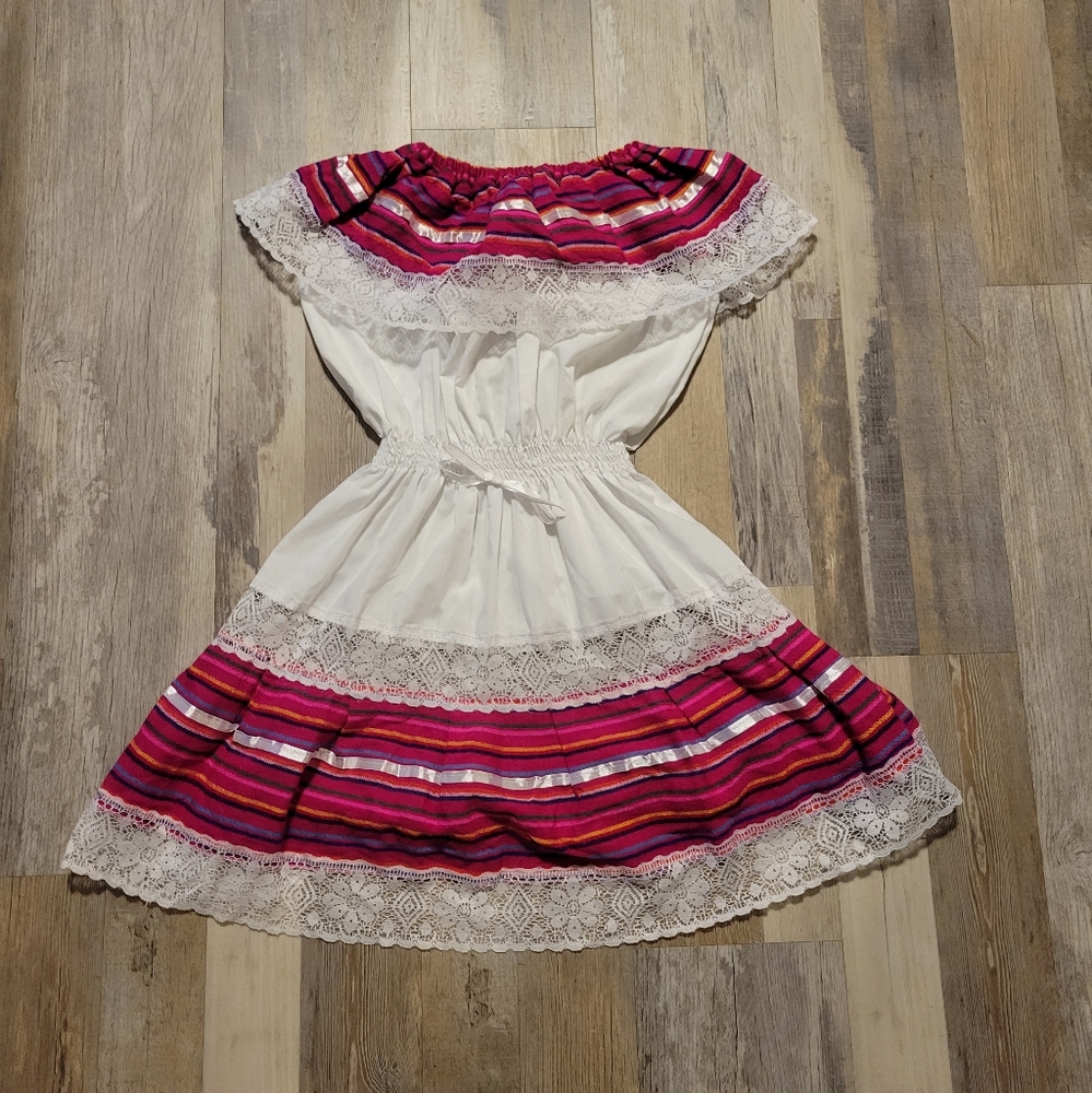 Mexican Girls Lace Fleece lined Dress Boho Gypsy Fiesta Cinco De Mayo